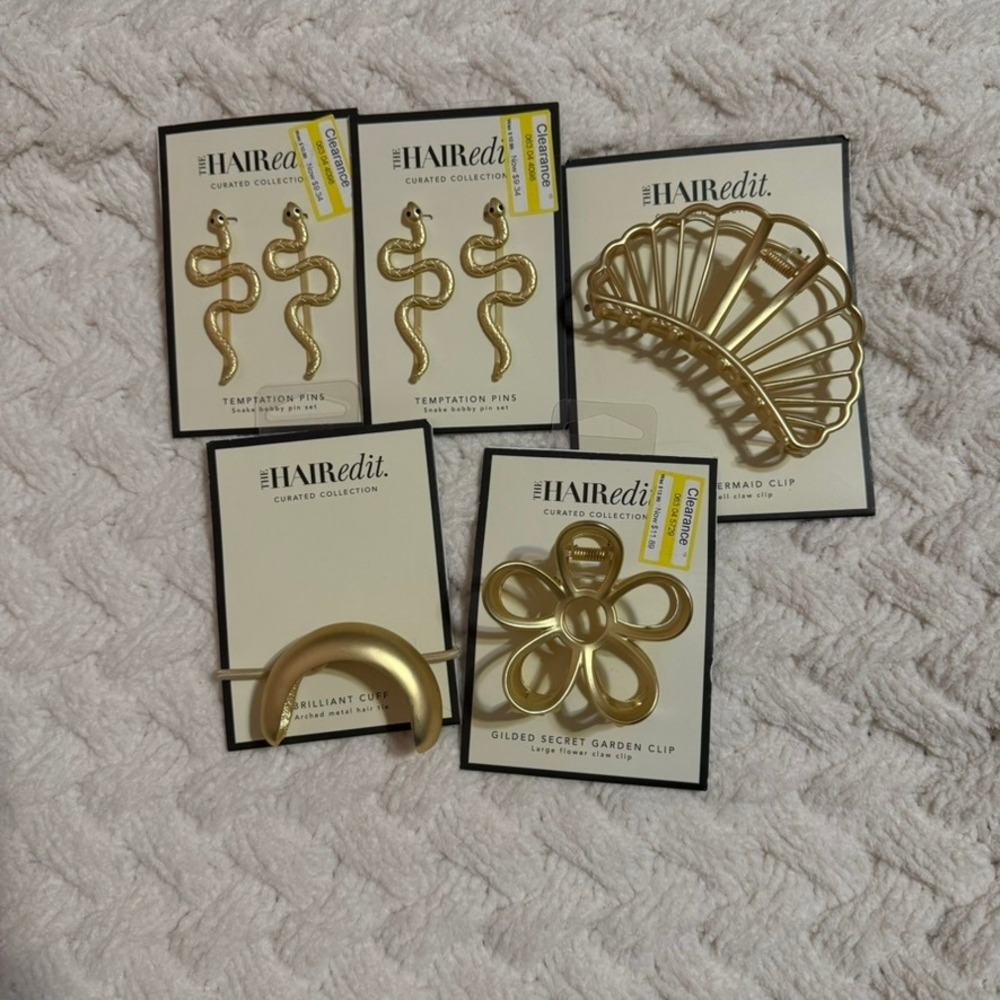 The HAIRedit Gold Hair Accessory Bundle Snake Pins Shell Flower Claw Clips Cuff